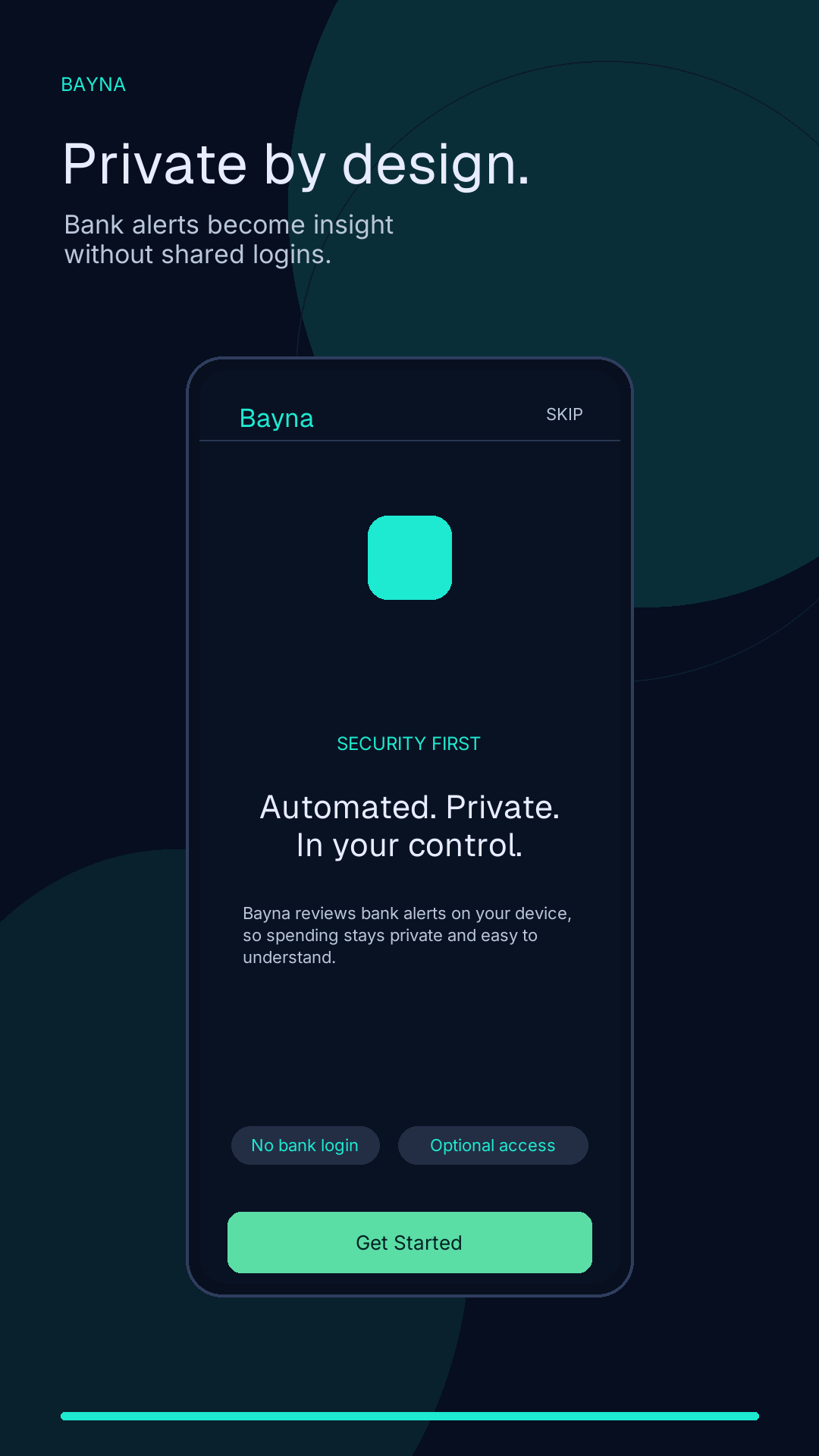 Bayna privacy automation onboarding screen